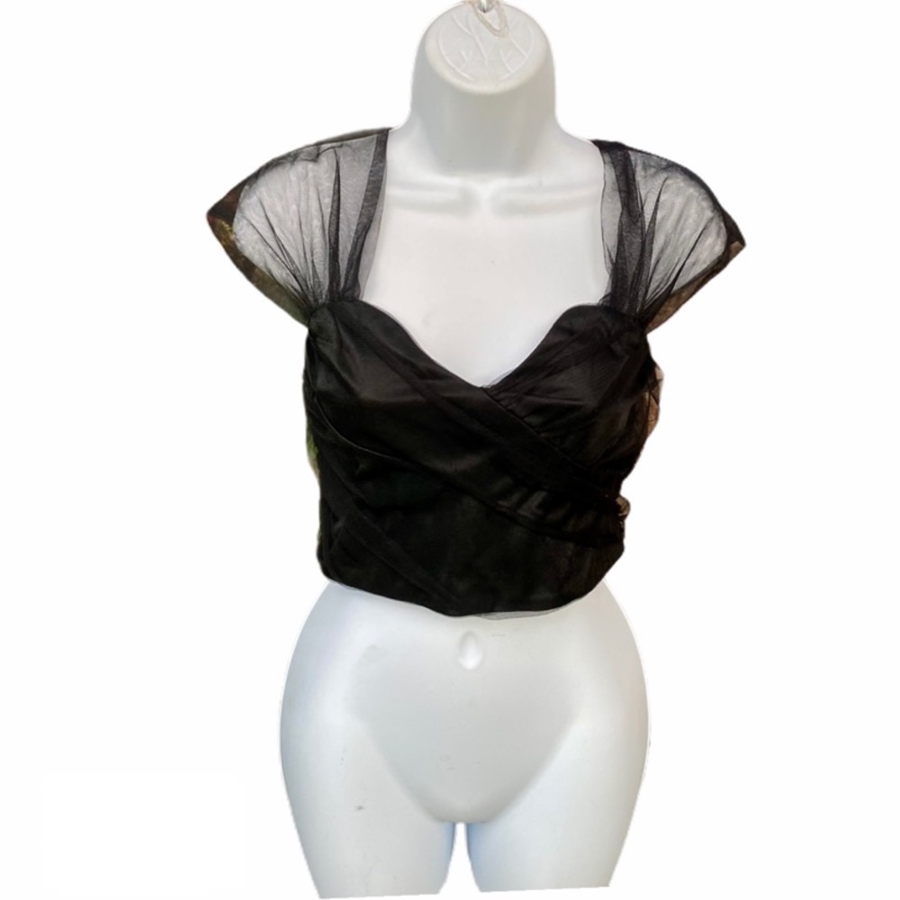 Nasty Gal Mesh Sleeve  Black Bustier Crop Top
